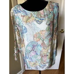 Lisette L Montreal Silk Blend Top Flowy Blouse Italy Colorful semi sheer lined M